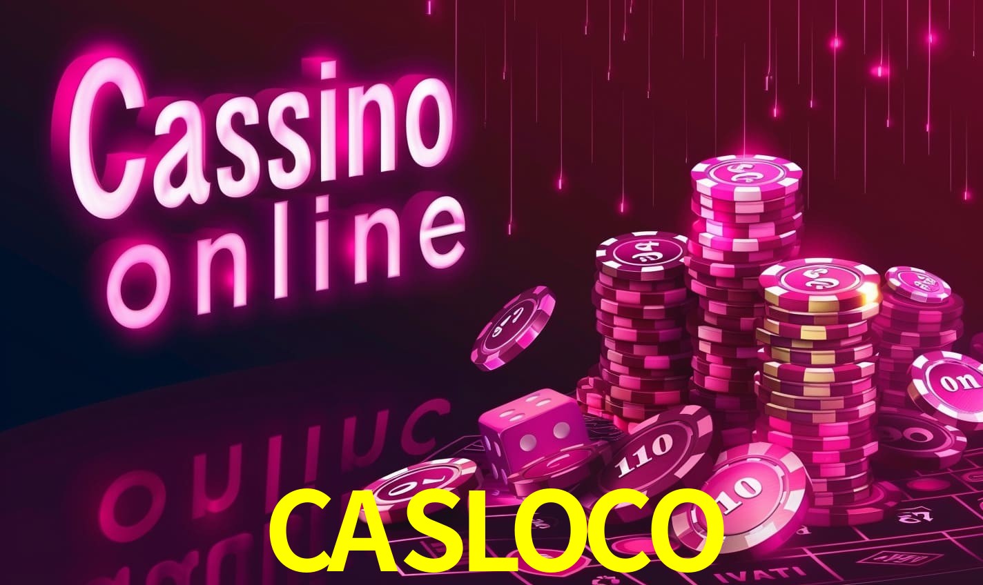 Una escena digital vívida inspirada en casino con CASLOCO mostrado prominentemente, luces brillantes, fichas, cartas y acentos dorados.